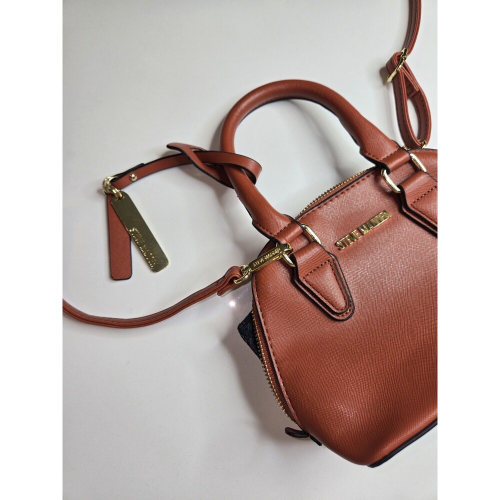 Steve Madden Brown Mini Satchel Crossbody Bag Top Handle Gold Hardware Chic